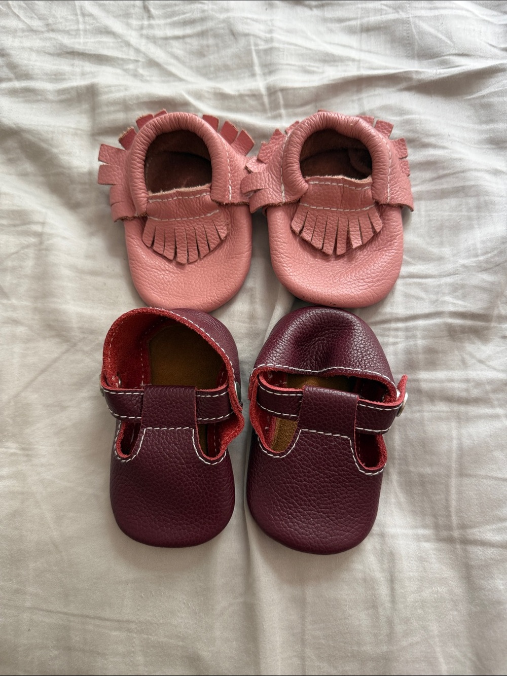 Kids Soft Leather Moccasin & Mary Jane Shoe Set - Pink and Wine